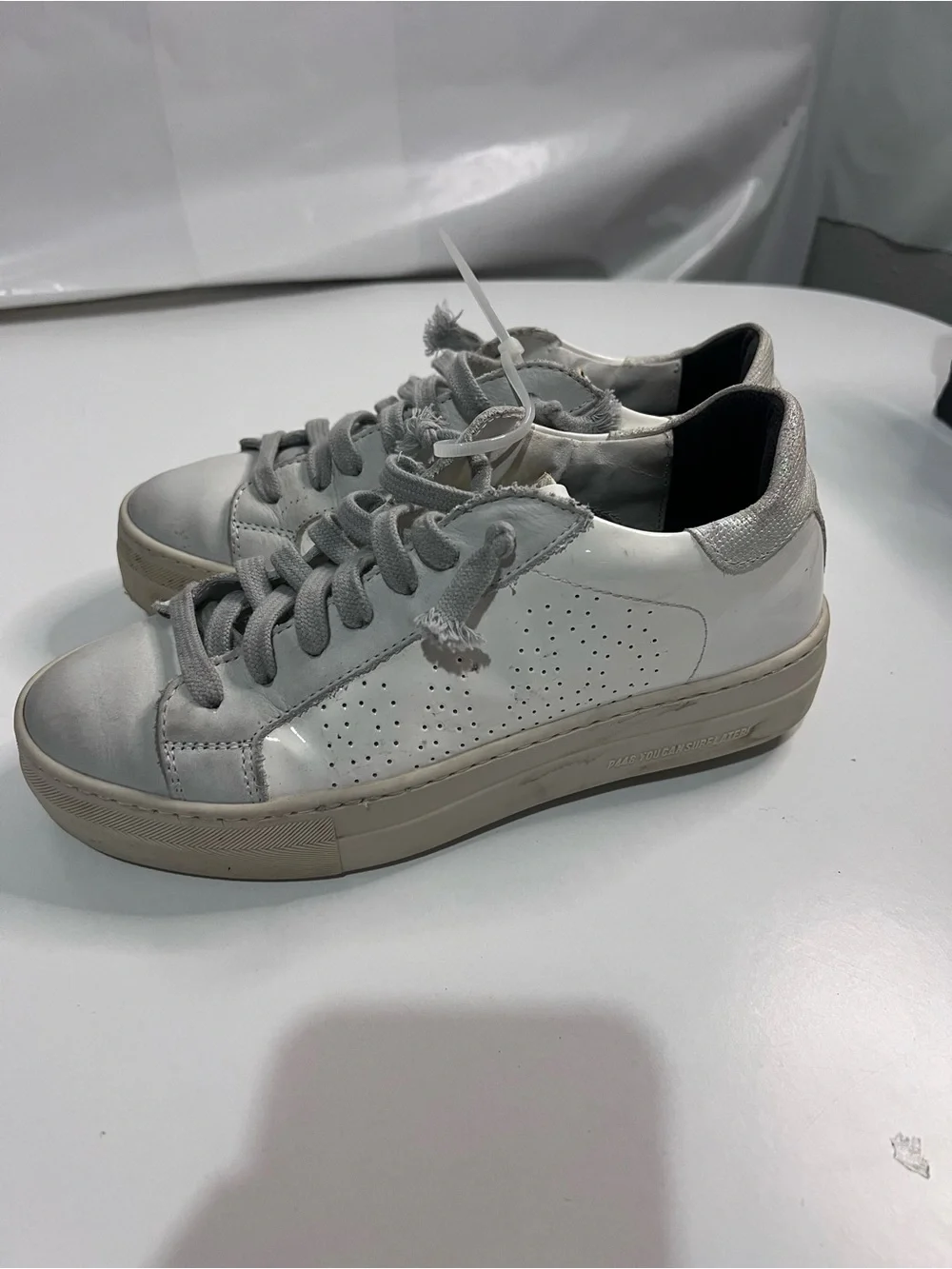P448 John White Leather Low Top Sneakers Holographic Details Made In Italy